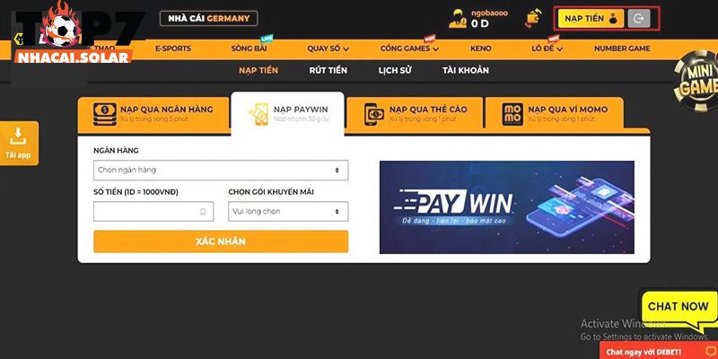 Cách thức nạp tiền Debet phổ biến nhất